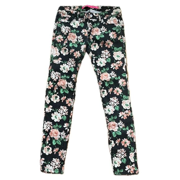 Tinseltown Floral Denim Jeans Black Pink Size 5 - Picture 2 of 7